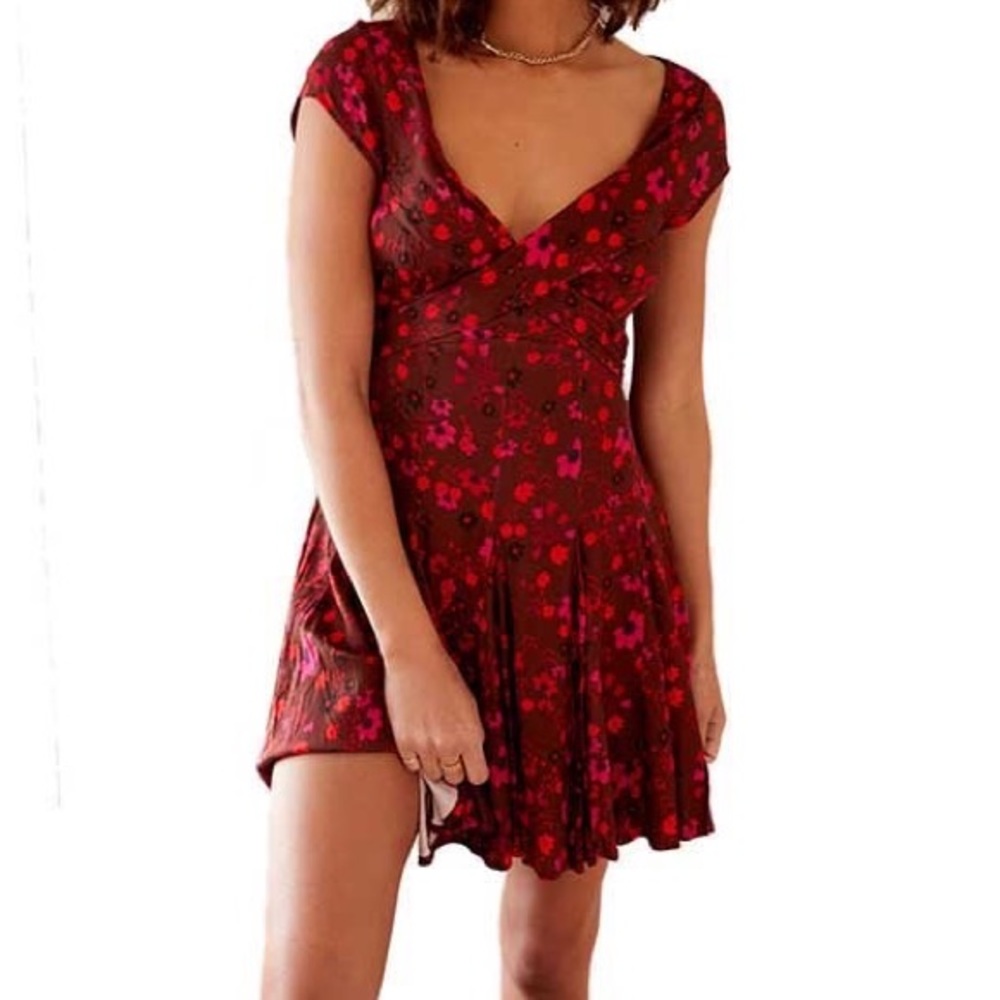 Free People Burgundy Floral Mini Dress